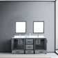 Lexora Ziva 72" Dark Grey Double Vanity, Cultured Marble Top, White Square Sink and 30" Mirrors LZV352272SBJSM30