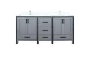 Lexora Ziva 72" Dark Grey Double Vanity, Cultured Marble Top, White Square Sink and no Mirror LZV352272SBJS000