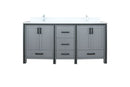Lexora Ziva 72" Dark Grey Double Vanity, Cultured Marble Top, White Square Sink and no Mirror LZV352272SBJS000