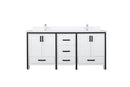 Lexora Ziva 72" White Double Vanity, Cultured Marble Top, White Square Sink and no Mirror LZV352272SAJS000