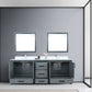 Lexora Ziva 84" Dark Grey Double Vanity, Cultured Marble Top, White Square Sink and 34" Mirrors LZV352284SBJSM34