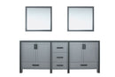 Lexora Ziva 84" Dark Grey Double Vanity, no Top and 34" Mirrors LZV352284SB00M34