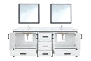 Lexora Ziva 84" White Double Vanity, Cultured Marble Top, White Square Sink and 34" Mirrors LZV352284SAJSM34