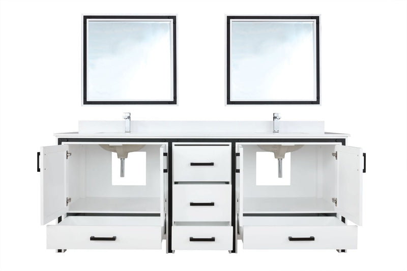 Lexora Ziva 84" White Double Vanity, Cultured Marble Top, White Square Sink and 34" Mirrors LZV352284SAJSM34