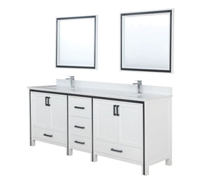 Lexora Ziva 84" White Double Vanity, Cultured Marble Top, White Square Sink and 34" Mirrors LZV352284SAJSM34