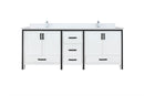 Lexora Ziva 84" White Double Vanity, Cultured Marble Top, White Square Sink and no Mirror LZV352284SAJS000