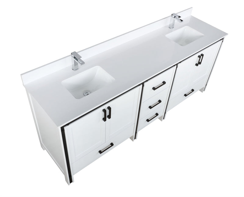 Lexora Ziva 84" White Double Vanity, Cultured Marble Top, White Square Sink and no Mirror LZV352284SAJS000