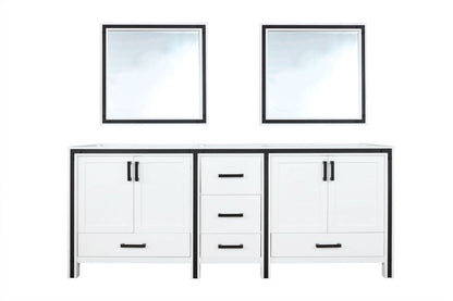 Lexora Ziva 84" White Double Vanity, no Top and 34" Mirrors LZV352284SA00M34