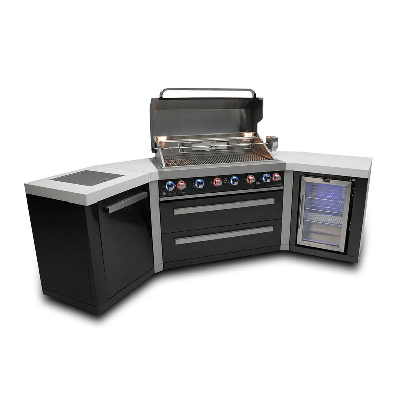 Mont Alpi 805 Black Stainless Steel BBQ Grill Island with 45 Degree Corners and Fridge - MAi805-BSS45FC