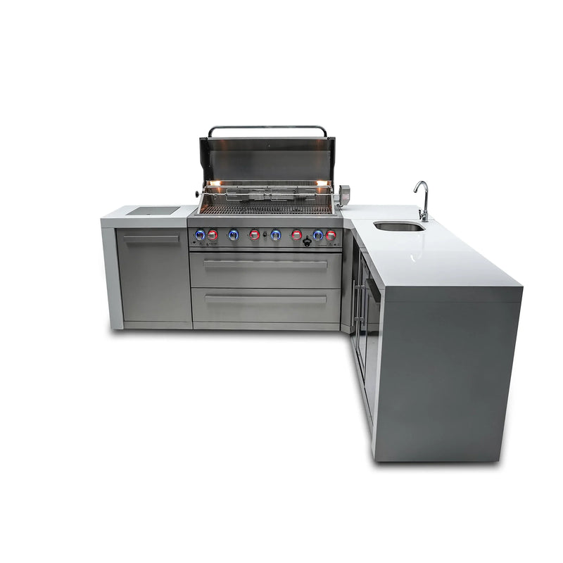 Mont Alpi 805 Deluxe BBQ Grill Island with 90 Degree Corner and Beverage Center - MAi805-D90BEV