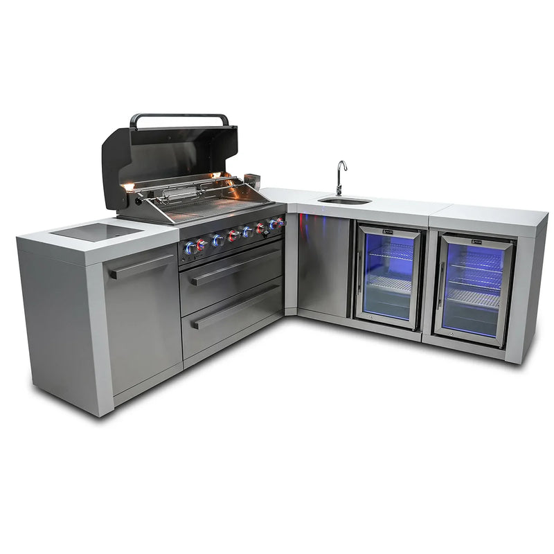 Mont Alpi 805 Deluxe BBQ Grill Island with 90 Degree Corner, Beverage Center, and Fridge Cabinet - MAi805-D90BEVFC