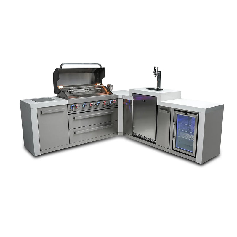 Mont Alpi 805 Deluxe BBQ Grill Island with 90 Degree Corner, Kegerator and Fridge Cabinet - MAi805-D90KEGFC