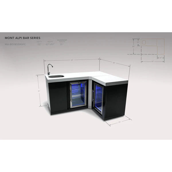 Mont Alpi Black Stainless Steel Beverage Center with 90 Degree Corner and fridge Cabinet - MA-BEVBSS90FC