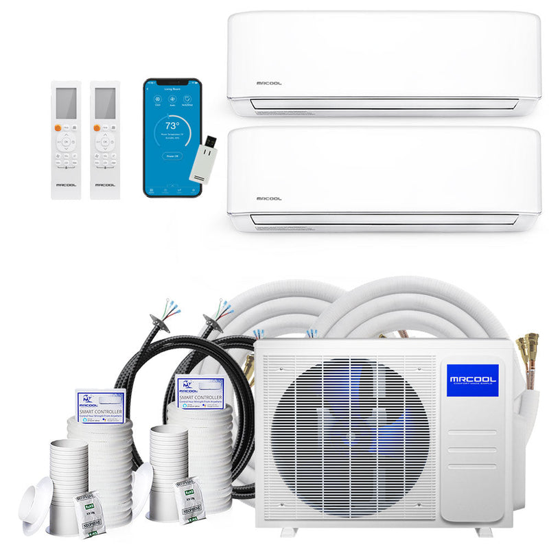 MRCOOL DIY 4th Generation Mini Split 24K BTU 2 Zone Ductless Air Conditioner With Heat Pump And 35 Ft Install Kit