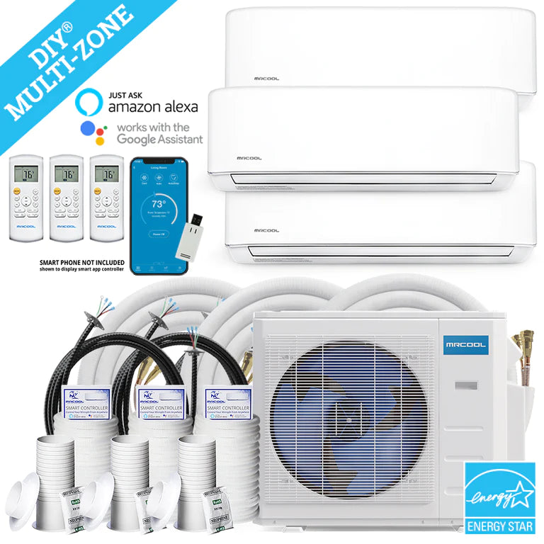 MRCOOL DIY 4th Generation Mini Split 36K BTU 3 Zone Ductless Air Conditioner and Heat Pump with 25 ft. Install Kit - DIYM336HPW02C28