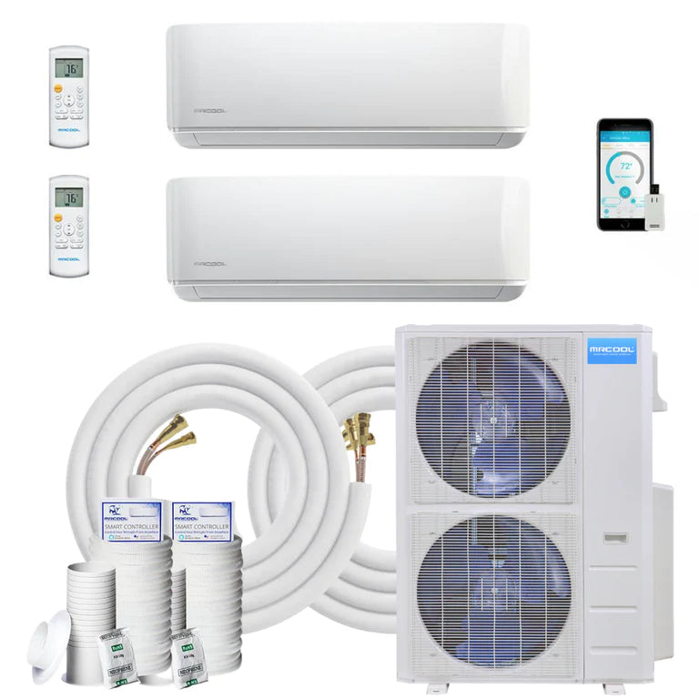 MRCOOL DIY 4th Generation Mini Split 42K BTU 2 Zone Ductless Air Conditioner with Heat Pump  and 16 Ft Install Kit
