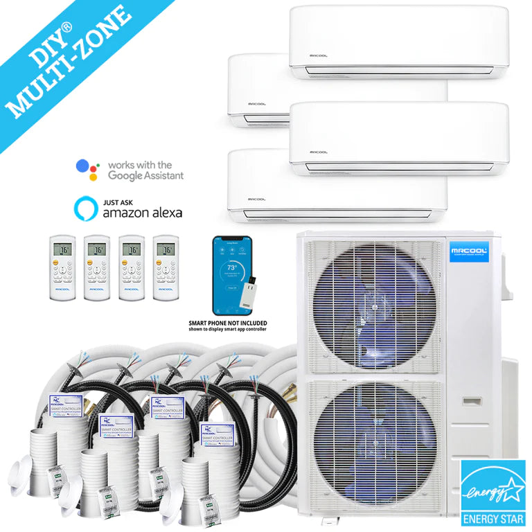 MRCOOL DIY 4th Generation Mini Split 54K BTU 4 Zone Ductless Air Conditioner with Heat Pump and 16 Ft Install Kit