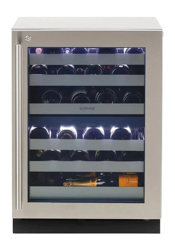 Sapphire 24 Inch Built-In and Freestanding Dual Zone Wine Cooler with 43 Bottle Capacity, - SW24-DZ-SS-L