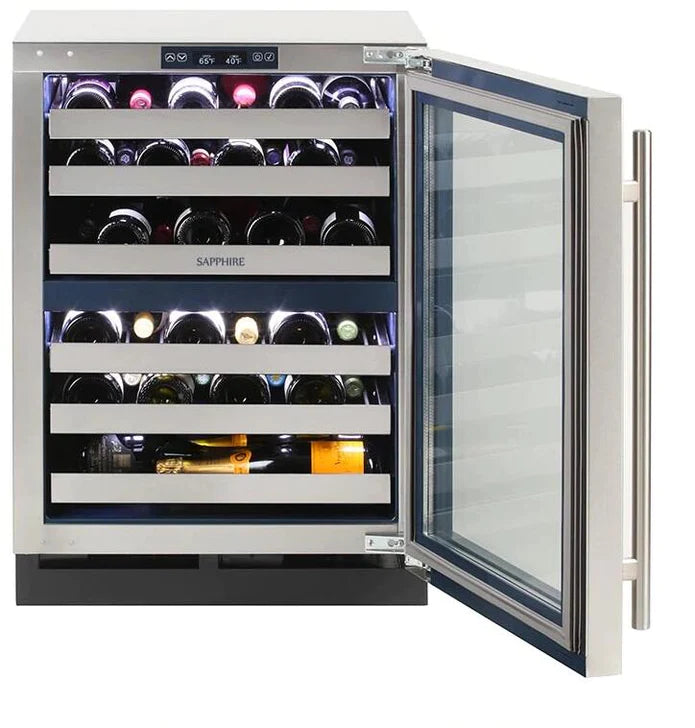Sapphire 24 Inch Built-In and Freestanding Dual Zone Wine Cooler with 43 Bottle Capacity, - SW24-DZ-SS-L