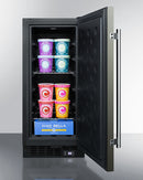 Summit 15" Frost-Free Built-In All-Freezer with Black Stainless Steel Door
