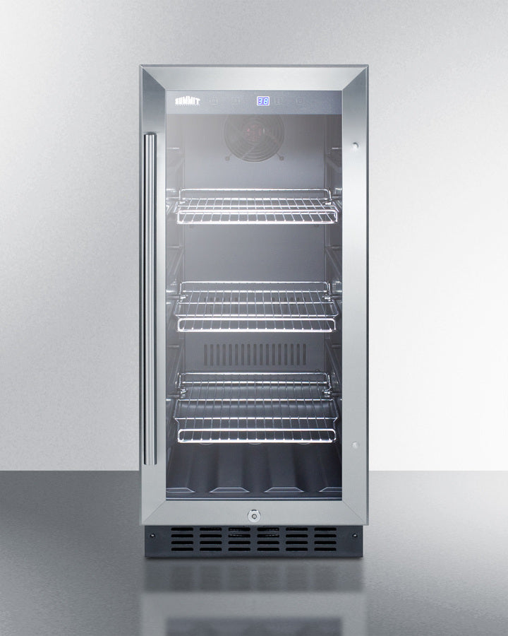 Summit 15" Wide Built-In Glass Door Beverage Center with Black Cabinet