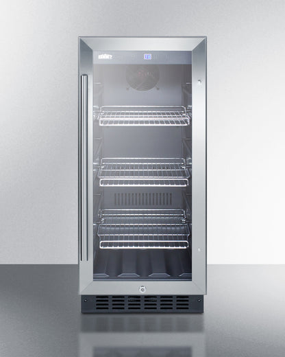 Summit 15" Wide Built-In Glass Door Beverage Center with Black Cabinet