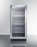 Summit 15" Wide Built-In Glass Door Beverage Center with Black Cabinet