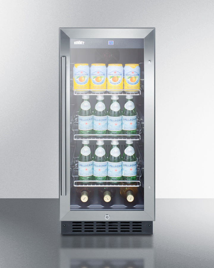 Summit 15" Wide Built-In Glass Door Beverage Center with Black Cabinet