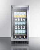 Summit 15" Wide Built-In Glass Door Beverage Center with Stainless Steel Cabinet 
