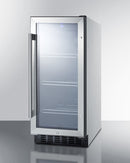 Summit 15" Wide Built-In Glass Door Beverage Center with Stainless Steel Cabinet 
