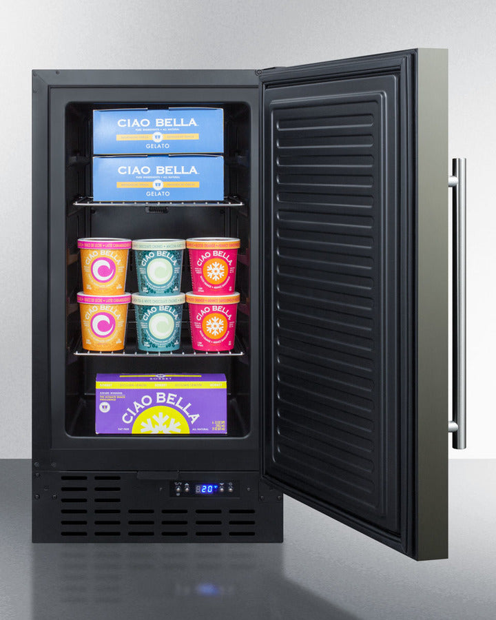 Summit 18" Frost-Free Built-In All-Freezer with Black Stainless Steel Door