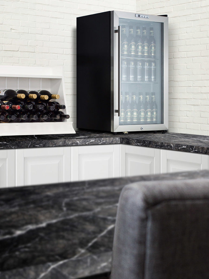 Summit 19" Wide Built-In Glass Door Beverage Center with Black Cabinet
