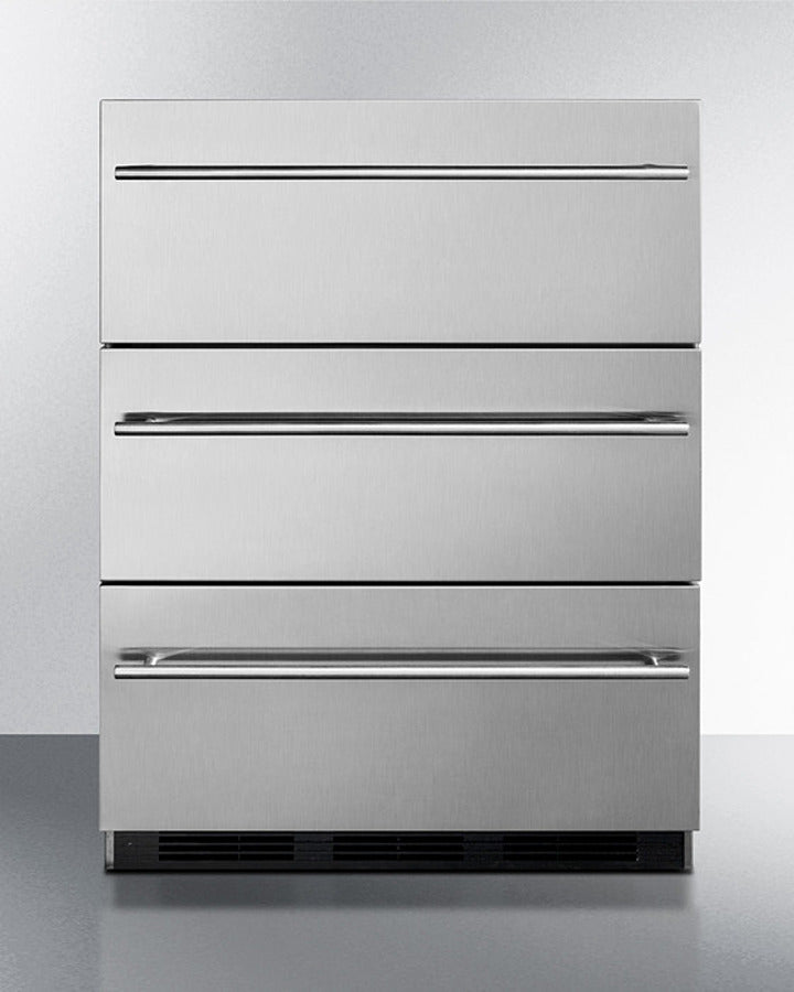 Summit 24" Wide 3-Drawer All-Refrigerator with Thin Handle