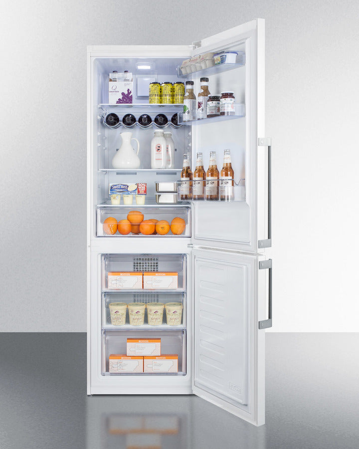 Summit 24" Wide Bottom Freezer Refrigerator in White with Digital Controls