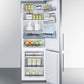 Summit 24" Wide Bottom Freezer Refrigerator with Stainless Steel Doors and Platinum Cabinet
