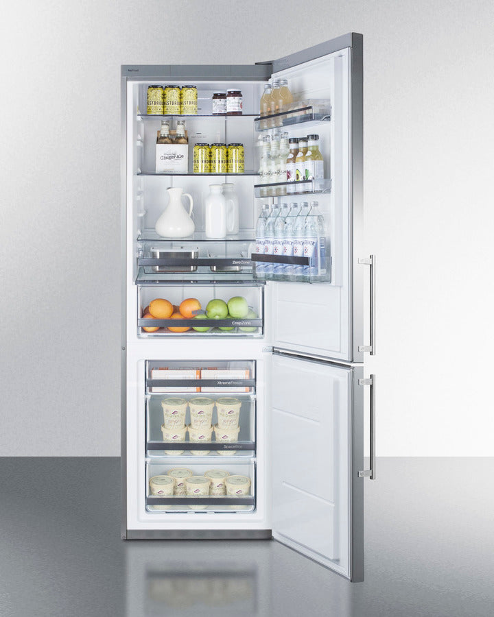 Summit 24" Wide Bottom Freezer Refrigerator with Stainless Steel Doors and Platinum Cabinet