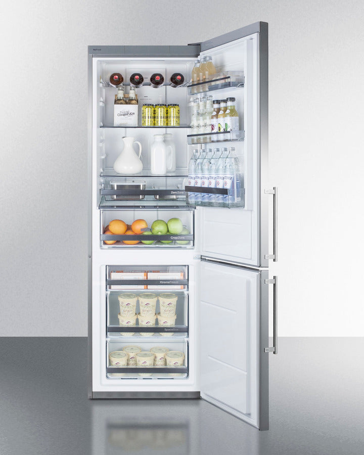 Summit 24" Wide Bottom Freezer Refrigerator with Stainless Steel Doors and Platinum Cabinet