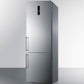 Summit 24" Wide Bottom Freezer Refrigerator with Stainless Steel Doors and Platinum Cabinet