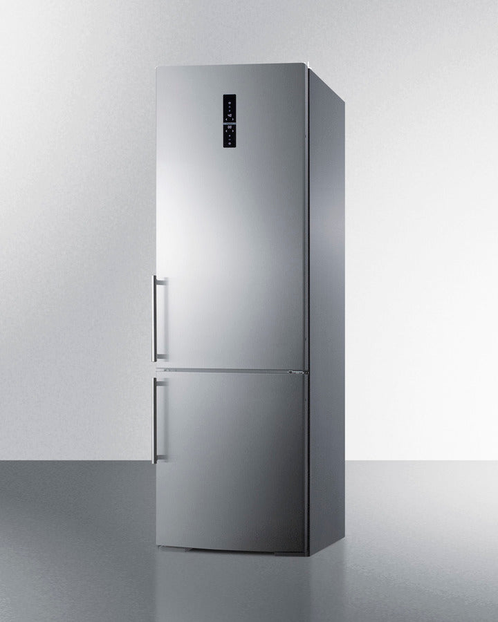 Summit 24" Wide Bottom Freezer Refrigerator with Stainless Steel Doors and Platinum Cabinet