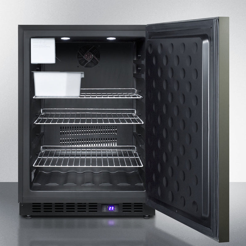 Summit 24" Wide Built-In All-Freezer with Horizontal Handle and Icemaker in Black Stainless Steel