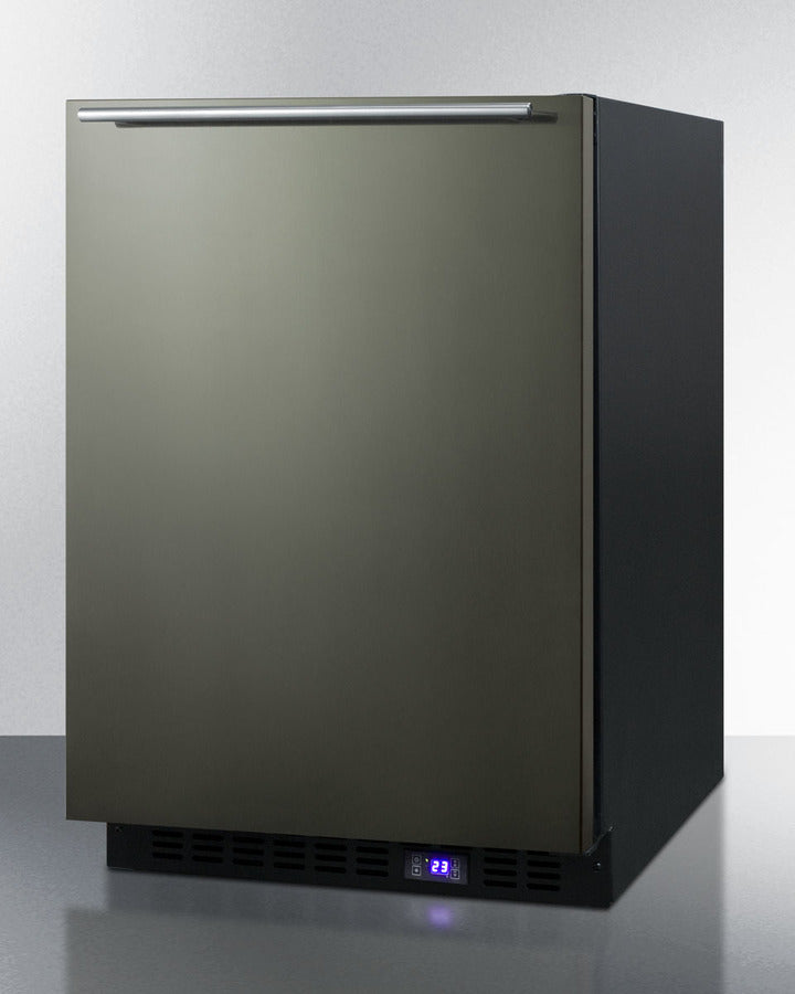 Summit 24" Wide Built-In All-Freezer with Horizontal Handle and Icemaker in Black Stainless Steel