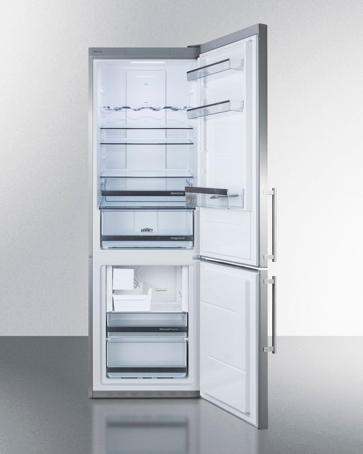 Summit 24" Wide Built-In Bottom Freezer Refrigerator With Icemaker Open