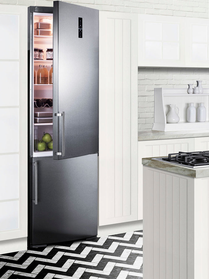Summit 24" Wide Built-In Bottom Freezer Refrigerator with Stainless Steel Doors and Platinum Cabinet