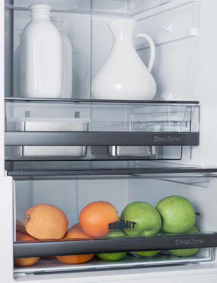 Summit 24" Wide Built-In Bottom Freezer Refrigerator with Stainless Steel Doors and Platinum Cabinet