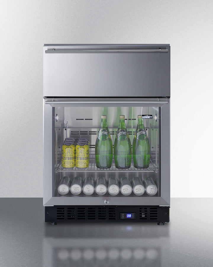 Summit 24" Wide Built-In Commercial Beverage Refrigerator With Top Drawer in Stainless Steel