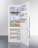 Summit 28" Wide Bottom Freezer Refrigerator in White with Digital Controls