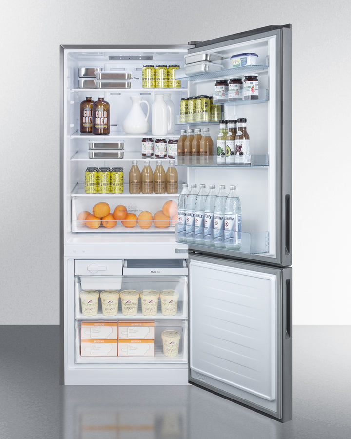 Summit 28" Wide Bottom Freezer Refrigerator with Stainless Steel Doors