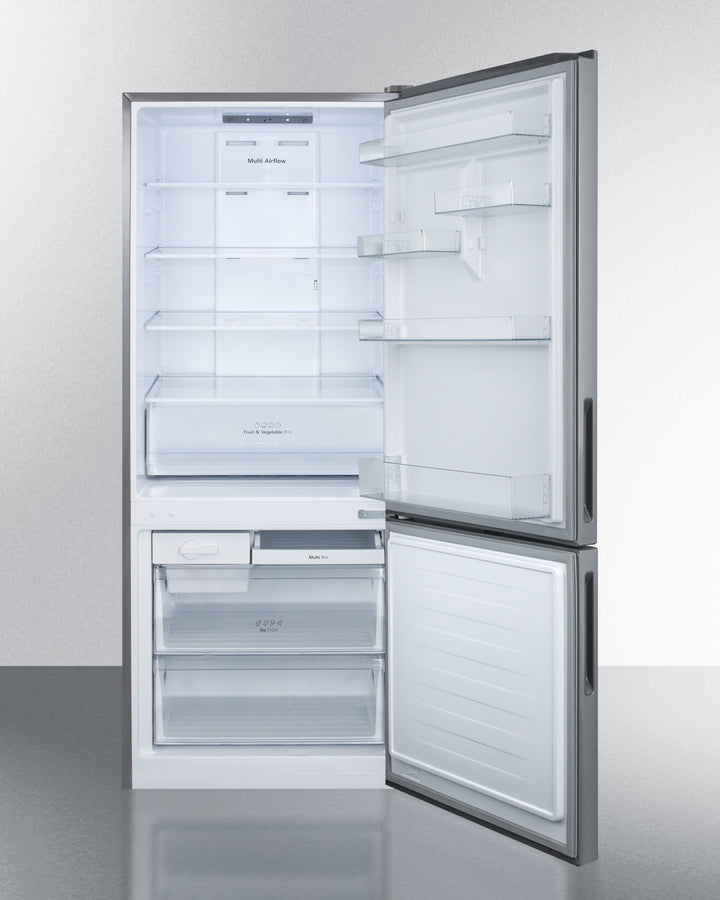 Summit 28" Wide Bottom Freezer Refrigerator with Stainless Steel Doors