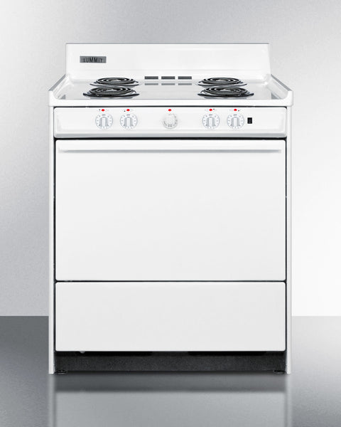 Summit TEM210BRWY 30 Inch Freestanding Electric Range with 4 Coil Burners,  3.7 cu. ft. Oven Capacity, Storage Drawer, Oven Window, Adjustable Oven  Racks, Chrome Drip Pans, Indicator Lights, Waist-High Broiler, and ADA  Compliant