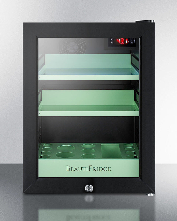 Summit BeautiFridge Cosmetics Cooler with Mint Shelving and Glass Door
